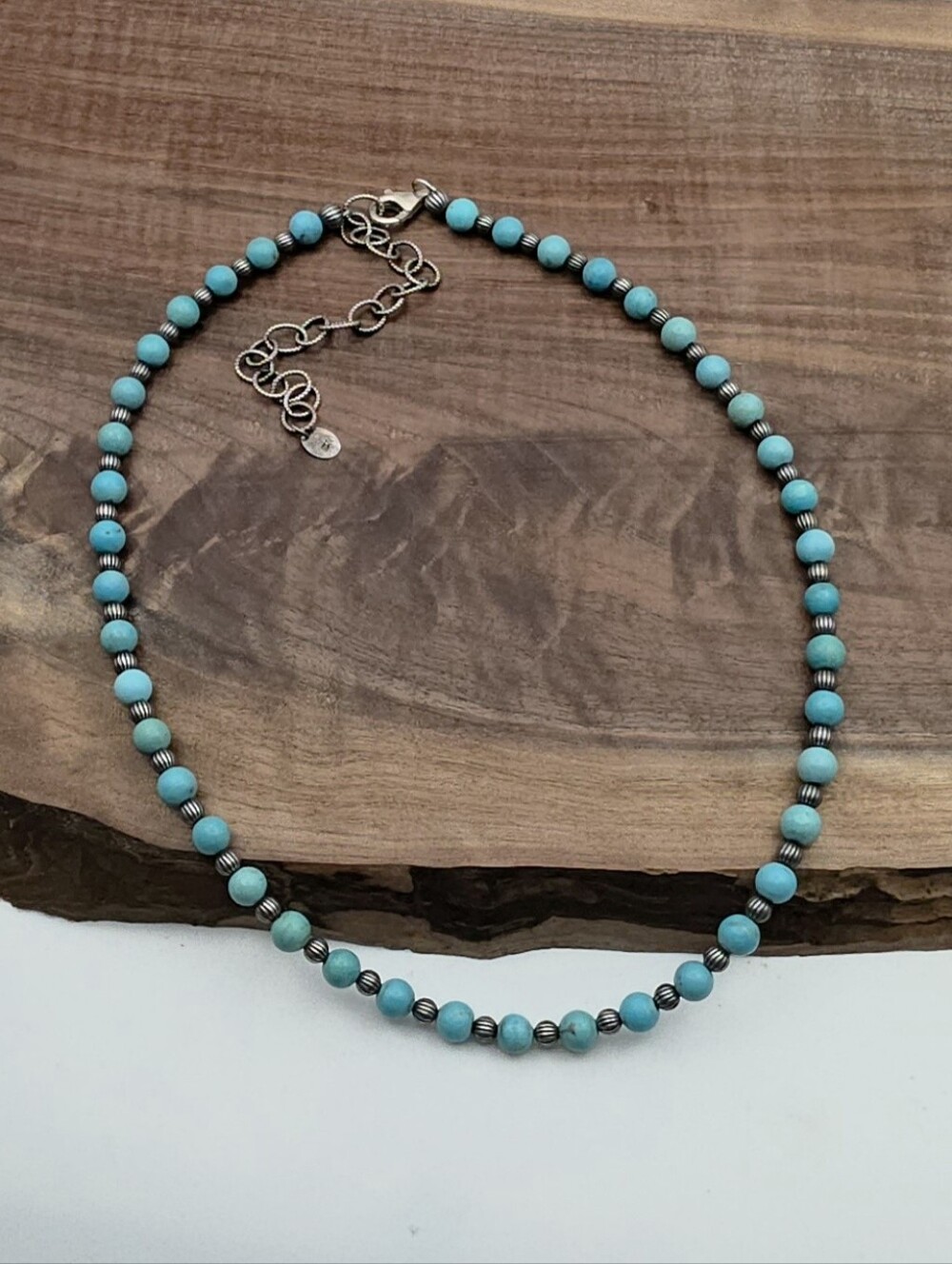 Vintage Carolyn Pollack Turquoise Native Pearl Silver Beaded Necklace Dainty